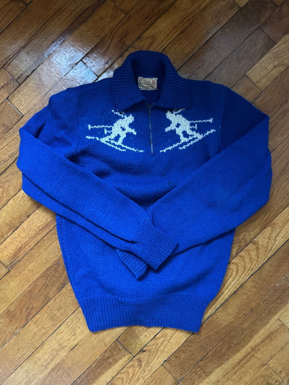 Vintage Blue Wool Ski Sweater
